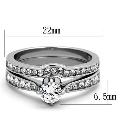 TK2039 - High polished (no plating) Stainless Steel Ring with AAA Grade CZ  in Clear Alamode