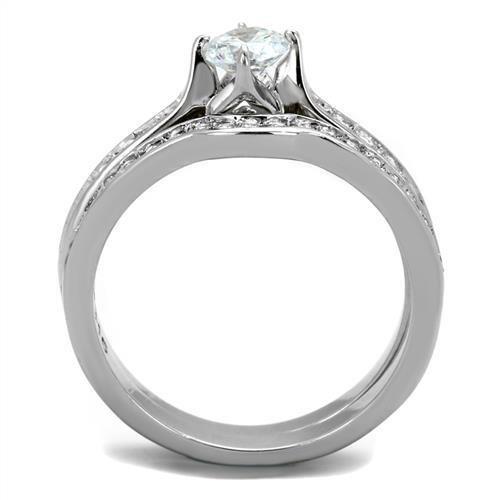 TK2039 - High polished (no plating) Stainless Steel Ring with AAA Grade CZ  in Clear Alamode