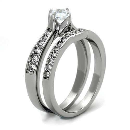 TK2039 - High polished (no plating) Stainless Steel Ring with AAA Grade CZ  in Clear Alamode