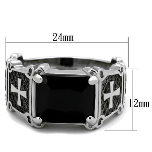 TK2055 - High polished (no plating) Stainless Steel Ring with Synthetic Synthetic Glass in Jet Alamode