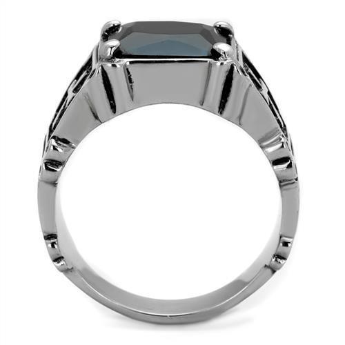 TK2055 - High polished (no plating) Stainless Steel Ring with Synthetic Synthetic Glass in Jet Alamode