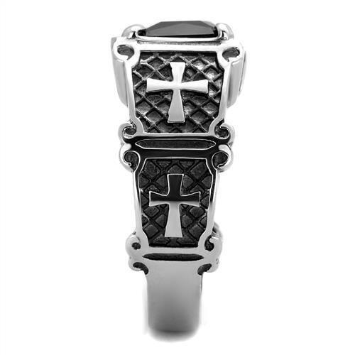 TK2055 - High polished (no plating) Stainless Steel Ring with Synthetic Synthetic Glass in Jet Alamode