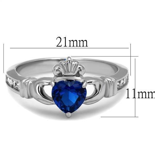 TK2093 - High polished (no plating) Stainless Steel Ring with Synthetic Spinel in London Blue Alamode