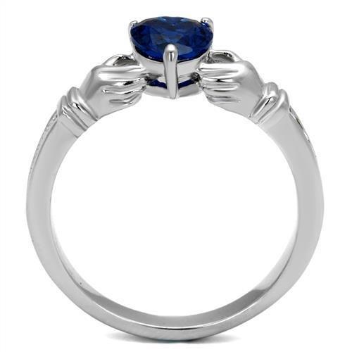 TK2093 - High polished (no plating) Stainless Steel Ring with Synthetic Spinel in London Blue Alamode