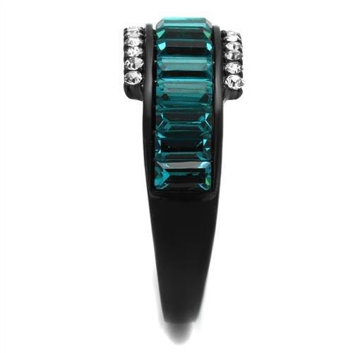 TK2190 - IP Black(Ion Plating) Stainless Steel Ring with Top Grade Crystal  in Blue Zircon-3