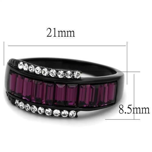TK2191 - IP Black(Ion Plating) Stainless Steel Ring with Top Grade Crystal  in Amethyst Alamode