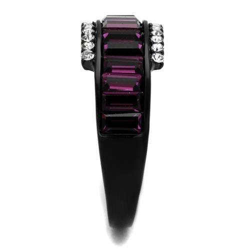 TK2191 - IP Black(Ion Plating) Stainless Steel Ring with Top Grade Crystal  in Amethyst Alamode