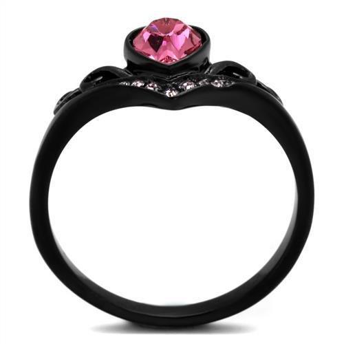 TK2192 - IP Black(Ion Plating) Stainless Steel Ring with Top Grade Crystal  in Rose Alamode
