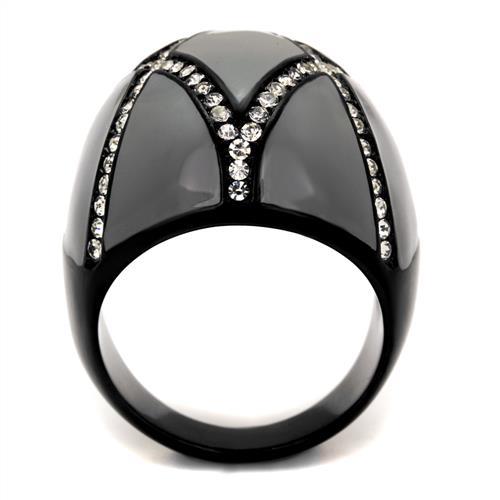 TK2216 - IP Black(Ion Plating) Stainless Steel Ring with Top Grade Crystal  in Clear Alamode