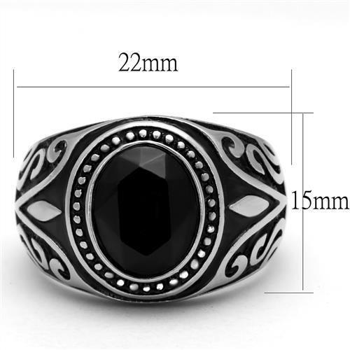 TK2231 - High polished (no plating) Stainless Steel Ring with Top Grade Crystal  in Jet-1