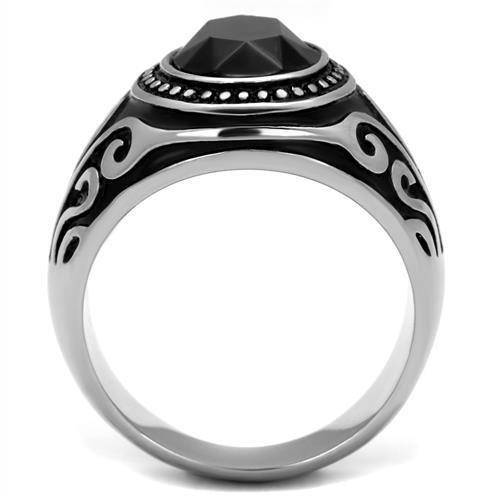 TK2231 - High polished (no plating) Stainless Steel Ring with Top Grade Crystal  in Jet-2