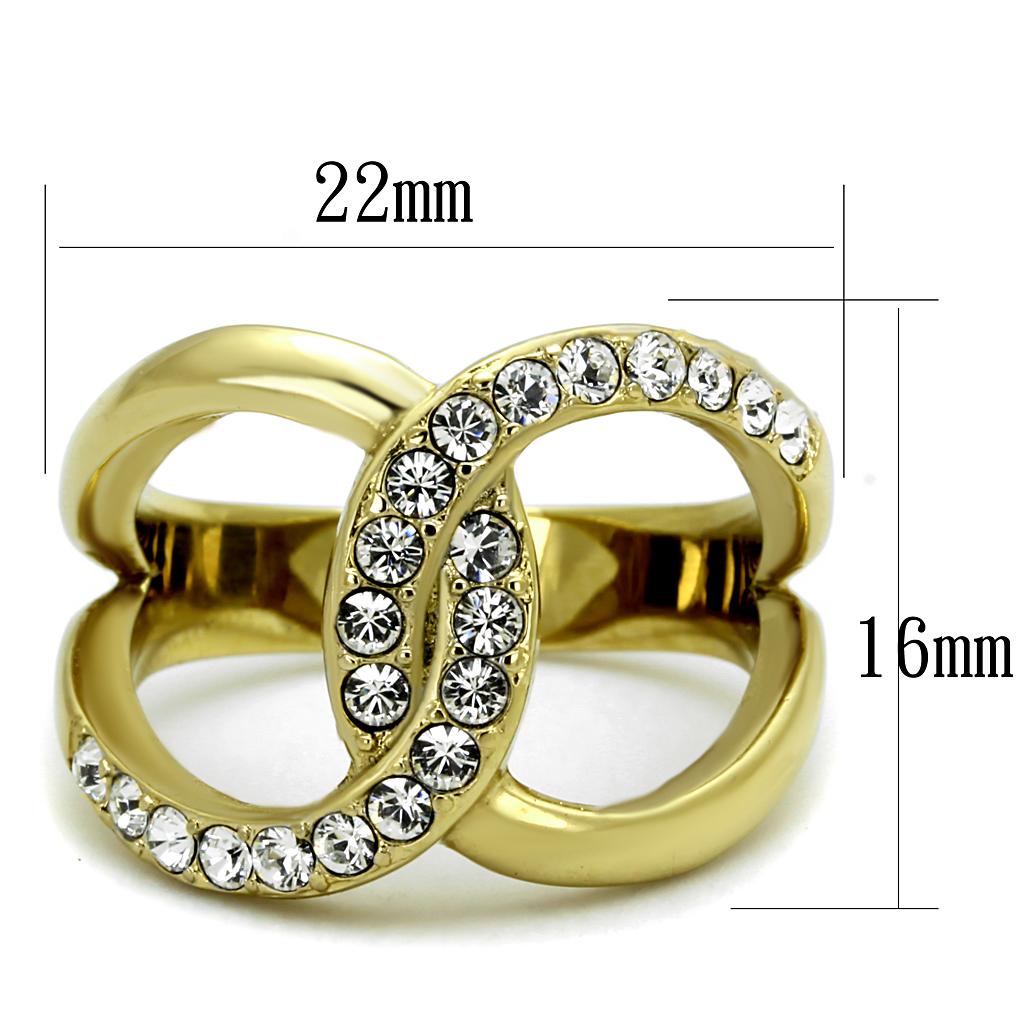 TK2253 - Two-Tone IP Gold (Ion Plating) Stainless Steel Ring with Top Grade Crystal  in Clear-1