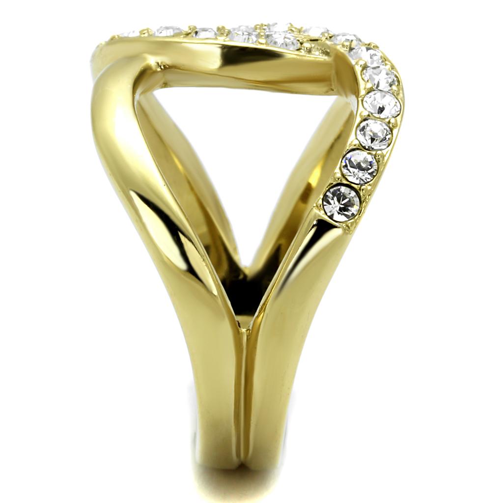 TK2253 - Two-Tone IP Gold (Ion Plating) Stainless Steel Ring with Top Grade Crystal  in Clear-3