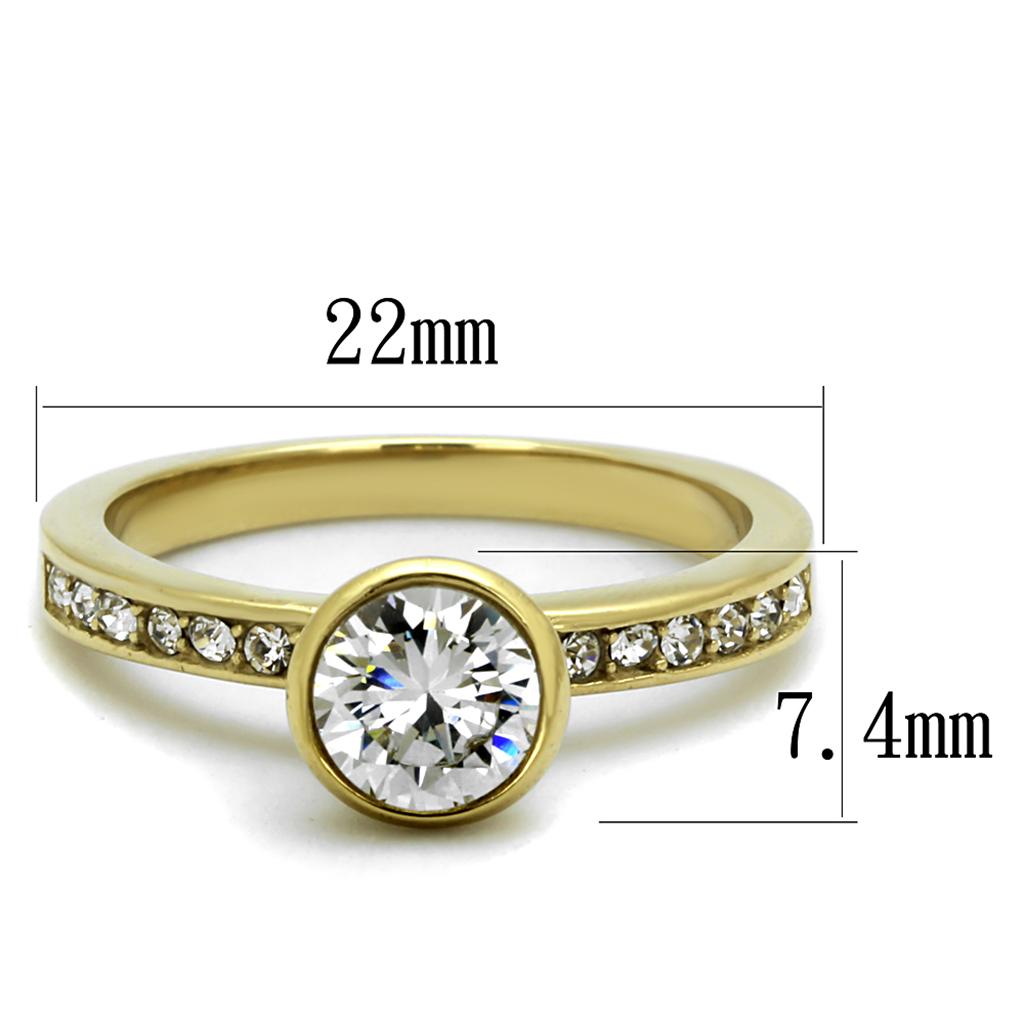TK2254 - IP Gold(Ion Plating) Stainless Steel Ring with AAA Grade CZ  in Clear-1