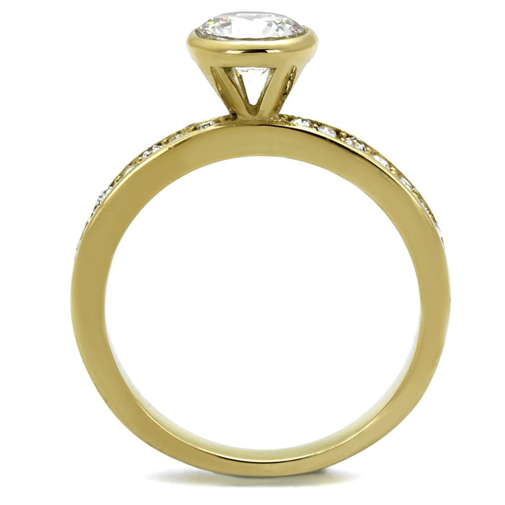 TK2254 - IP Gold(Ion Plating) Stainless Steel Ring with AAA Grade CZ  in Clear Alamode
