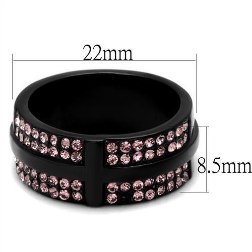 TK2280 - IP Black(Ion Plating) Stainless Steel Ring with Top Grade Crystal  in Light Amethyst Alamode
