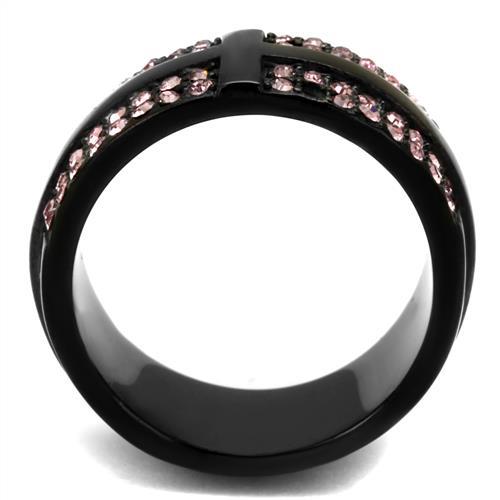 TK2280 - IP Black(Ion Plating) Stainless Steel Ring with Top Grade Crystal  in Light Amethyst Alamode