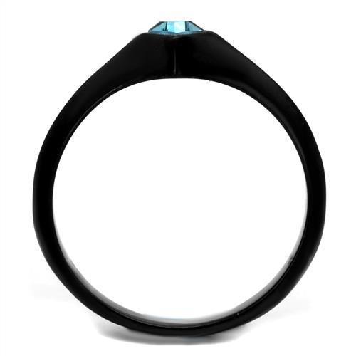 TK2284 - IP Black(Ion Plating) Stainless Steel Ring with Top Grade Crystal  in Sea Blue-2