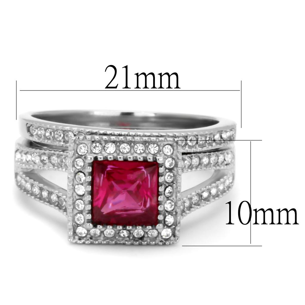 TK2293 - High polished (no plating) Stainless Steel Ring with AAA Grade CZ  in Ruby Alamode