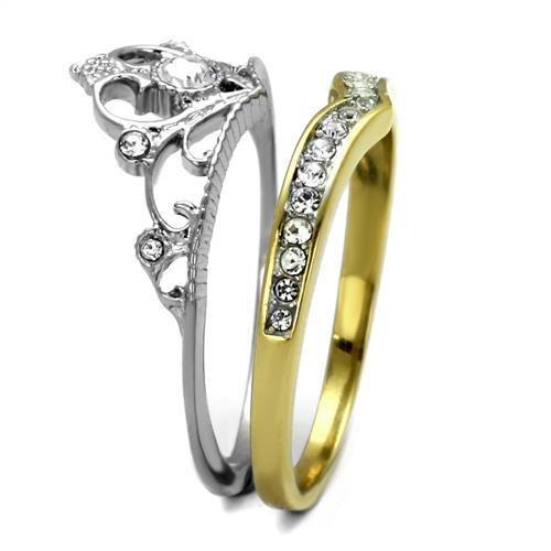 TK2294 - Two-Tone IP Gold (Ion Plating) Stainless Steel Ring with Top Grade Crystal  in Clear-3