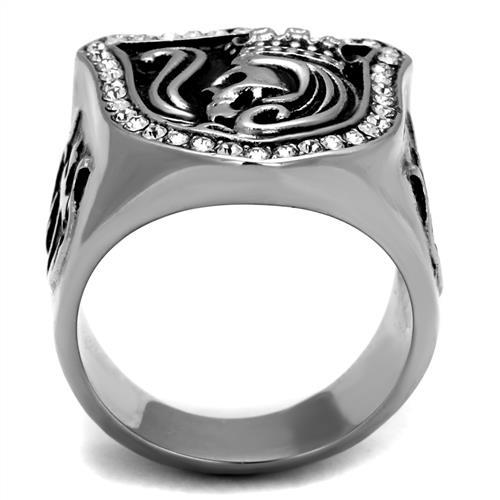 TK2328 - High polished (no plating) Stainless Steel Ring with Top Grade Crystal  in Clear-2
