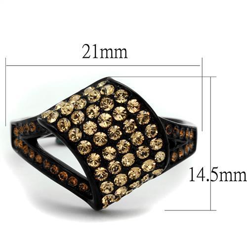 TK2351 - IP Black(Ion Plating) Stainless Steel Ring with Top Grade Crystal  in Smoked Quartz-1