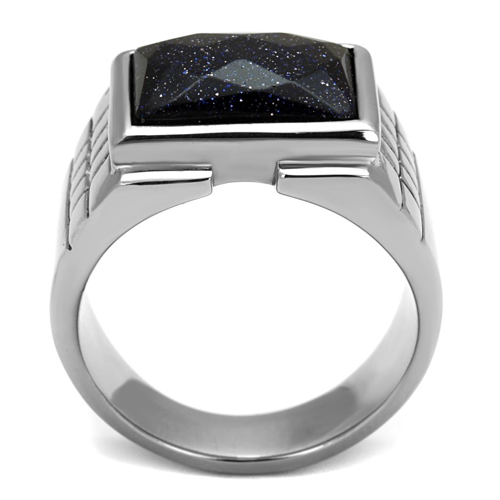 TK2399 - High polished (no plating) Stainless Steel Ring with Blue Sand  in Montana Alamode
