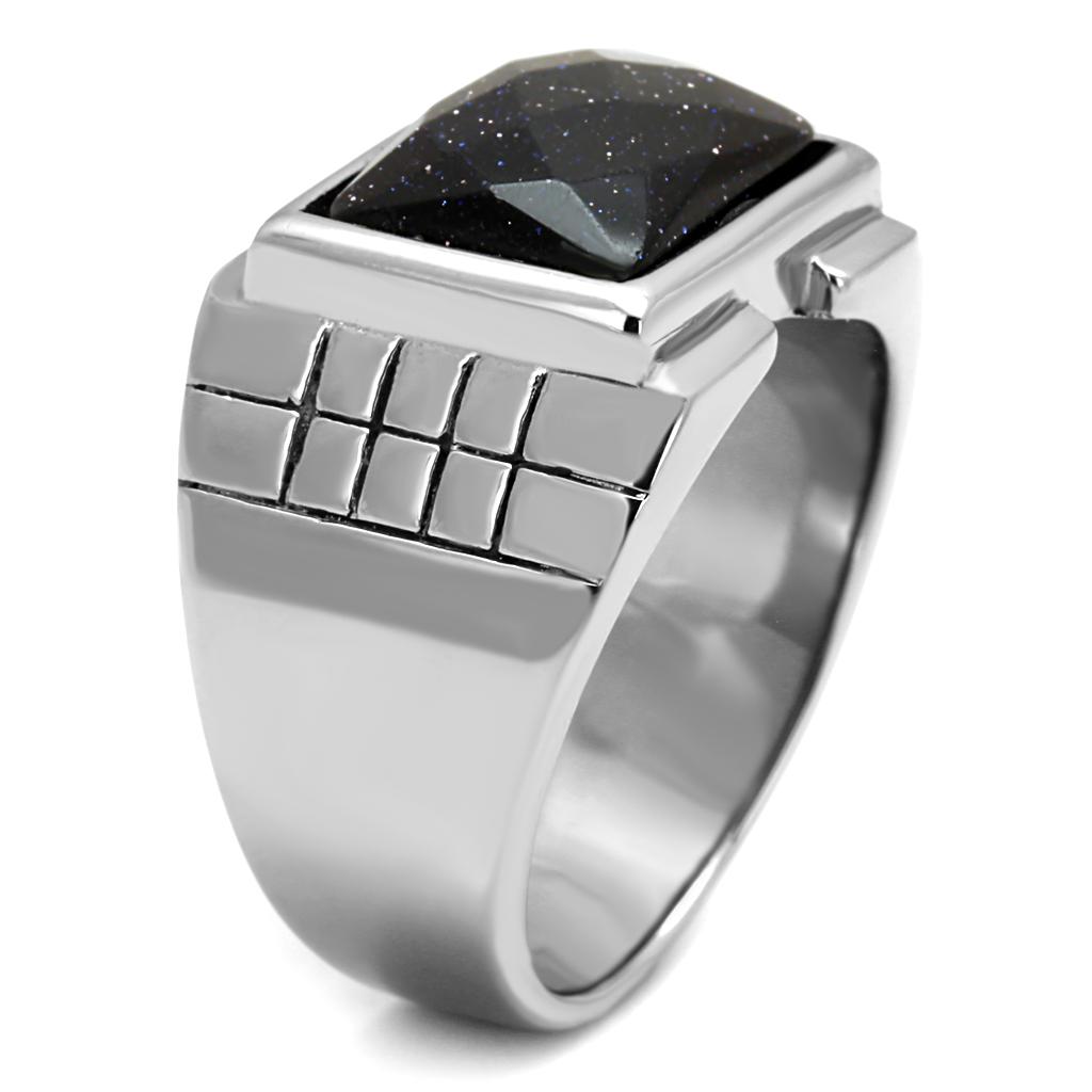 TK2399 - High polished (no plating) Stainless Steel Ring with Blue Sand  in Montana Alamode