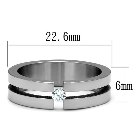 TK2412 - High polished (no plating) Stainless Steel Ring with AAA Grade CZ  in Clear-1