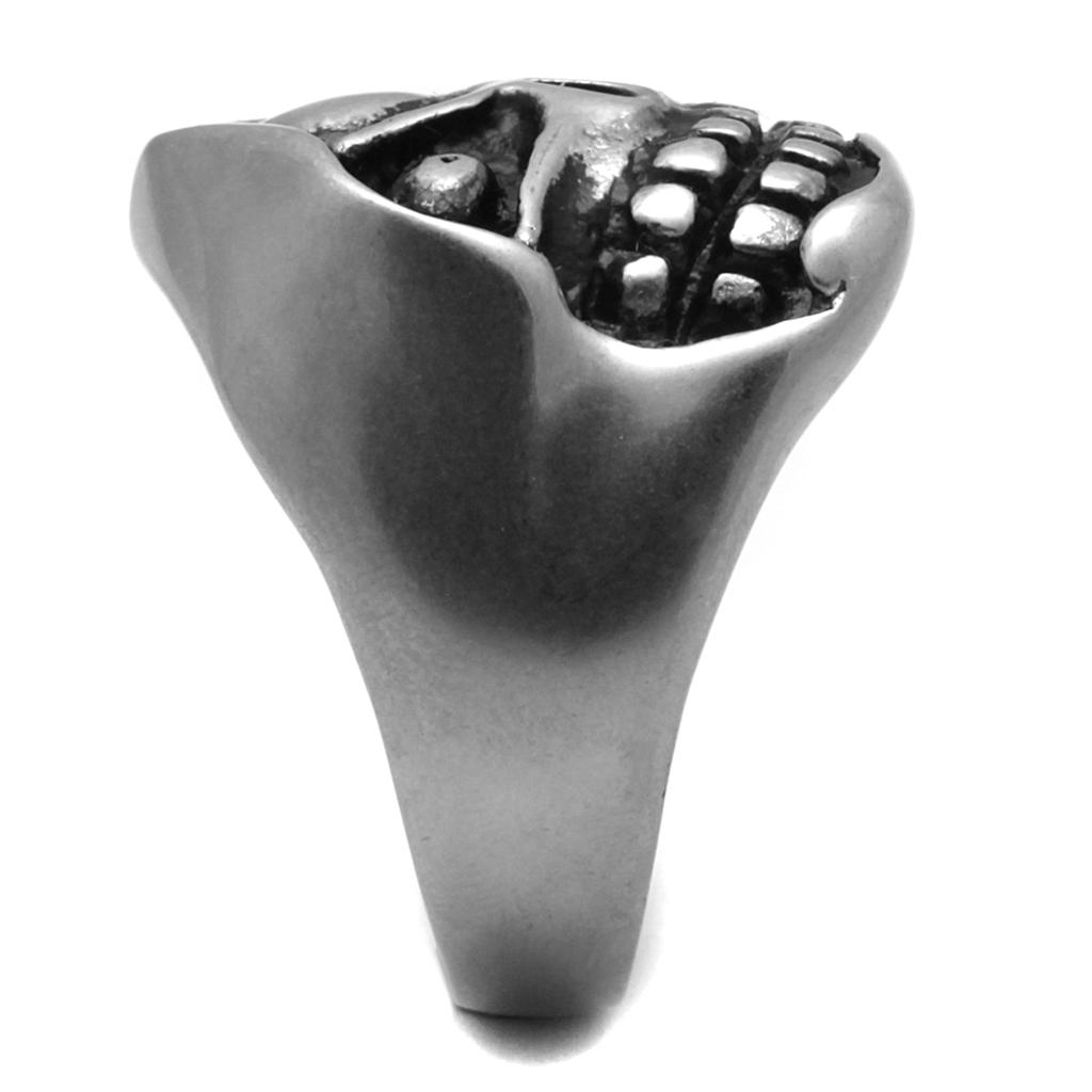 TK2418 - Antique Silver Stainless Steel Ring with Epoxy  in Jet-3