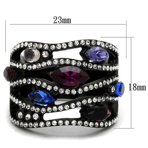 TK2480 - IP Black(Ion Plating) Stainless Steel Ring with Top Grade Crystal  in Multi Color Alamode