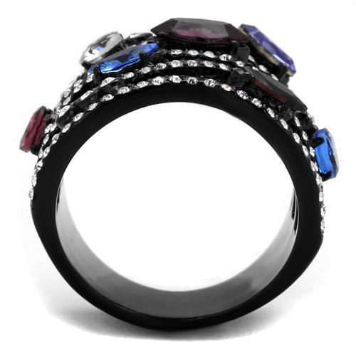 TK2480 - IP Black(Ion Plating) Stainless Steel Ring with Top Grade Crystal  in Multi Color Alamode