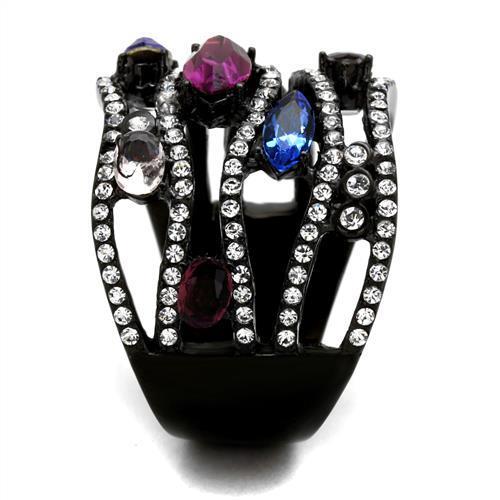 TK2480 - IP Black(Ion Plating) Stainless Steel Ring with Top Grade Crystal  in Multi Color Alamode