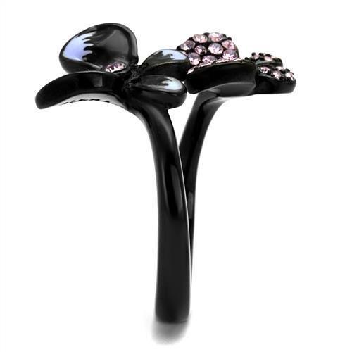 TK2554 - IP Black(Ion Plating) Stainless Steel Ring with Top Grade Crystal  in Light Amethyst-3