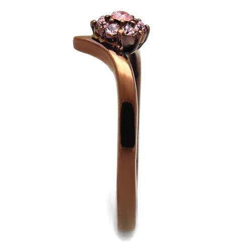 TK2612 - IP Coffee light Stainless Steel Ring with Top Grade Crystal  in Light Peach Alamode