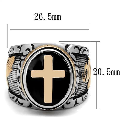 TK2623 - Two-Tone IP Rose Gold Stainless Steel Ring with Epoxy  in Jet Alamode