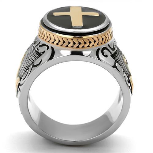 TK2623 - Two-Tone IP Rose Gold Stainless Steel Ring with Epoxy  in Jet Alamode