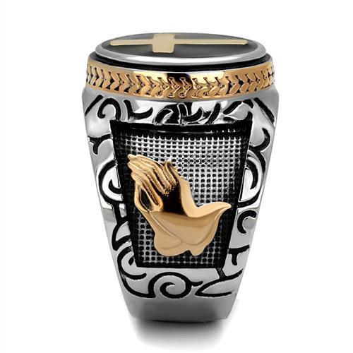 TK2623 - Two-Tone IP Rose Gold Stainless Steel Ring with Epoxy  in Jet Alamode