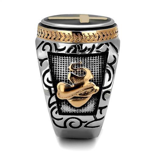 TK2623 - Two-Tone IP Rose Gold Stainless Steel Ring with Epoxy  in Jet Alamode