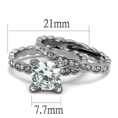 TK2659 - High polished (no plating) Stainless Steel Ring with AAA Grade CZ  in Clear-1