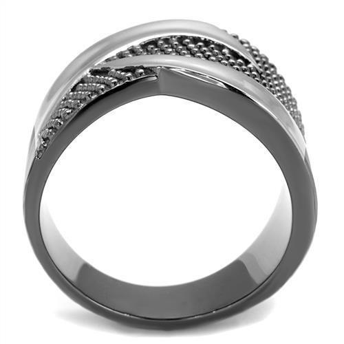 TK2700 - Two Tone IP Light Black (IP Gun) Stainless Steel Ring with No Stone Alamode