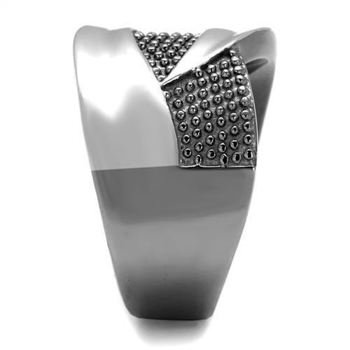 TK2700 - Two Tone IP Light Black (IP Gun) Stainless Steel Ring with No Stone Alamode