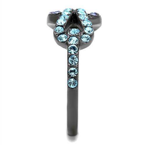 TK2752 - IP Light Black  (IP Gun) Stainless Steel Ring with Top Grade Crystal  in Tanzanite-3