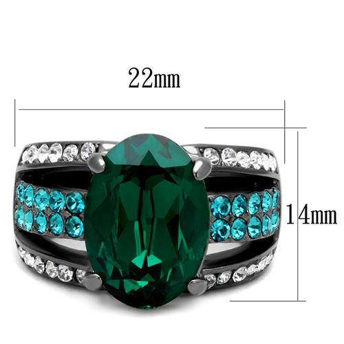 TK2759 - IP Light Black  (IP Gun) Stainless Steel Ring with Top Grade Crystal  in Emerald Alamode