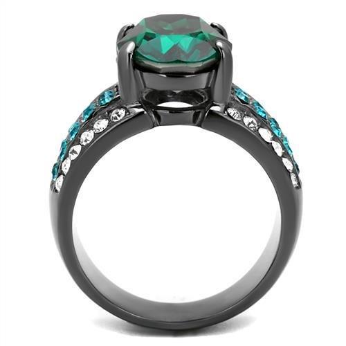 TK2759 - IP Light Black  (IP Gun) Stainless Steel Ring with Top Grade Crystal  in Emerald Alamode