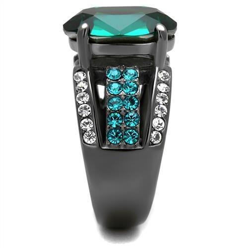 TK2759 - IP Light Black  (IP Gun) Stainless Steel Ring with Top Grade Crystal  in Emerald Alamode