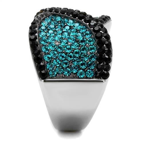 TK2764 - Two-Tone IP Black Stainless Steel Ring with Top Grade Crystal  in Blue Zircon-3