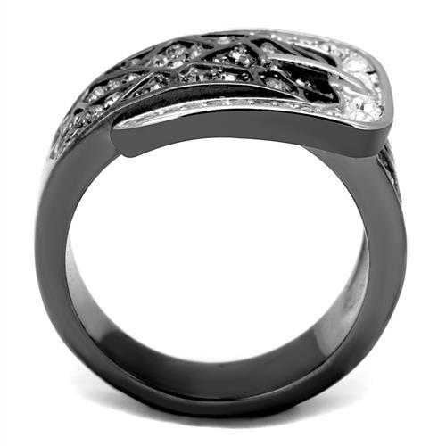 TK2769 - Two-Tone IP Black Stainless Steel Ring with Top Grade Crystal  in Black Diamond Alamode