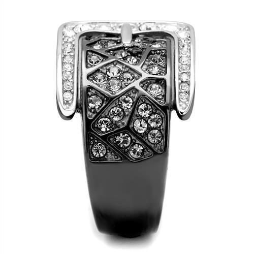 TK2769 - Two-Tone IP Black Stainless Steel Ring with Top Grade Crystal  in Black Diamond Alamode