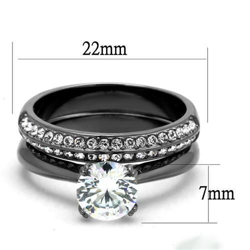 TK2797 - IP Light Black  (IP Gun) Stainless Steel Ring with AAA Grade CZ  in Clear Alamode